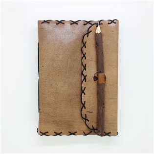 西印度皮革復古縫邊書冊/附樹枝筆環保手工筆記本 | As
