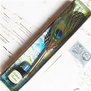 7439 義大利海洋藍孔雀羽毛沾水筆禮盒 | Franc