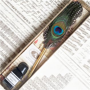 EC/09 義大利藍孔雀羽毛金屬沾水筆禮盒 | Fran