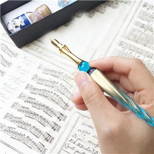 VE/05 義大利威尼斯面具玻璃桿金屬沾水筆禮盒 | F